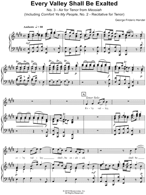 Messiah: Every Valley Shall Be Exalted (with Comfort Ye My People) Sheet Music by George Frederick Handel - Piano/Vocal