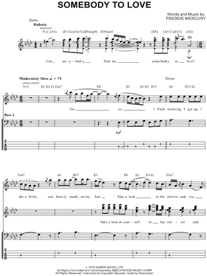 Somebody To Love Sheet Music by Queen - Bass TAB