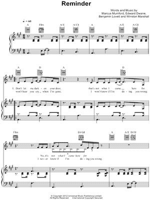 Reminder Sheet Music by Mumford & Sons - Piano/Vocal/Guitar, Singer Pro