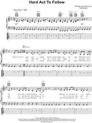 Hard Act To Follow Sheet Music by Split Enz - Easy Guitar TAB
