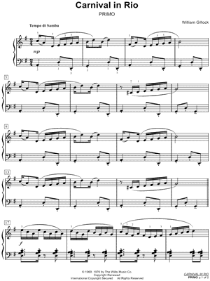 Carnival In Rio Sheet Music by William L. Gillock - 2 Piano 4-Hands