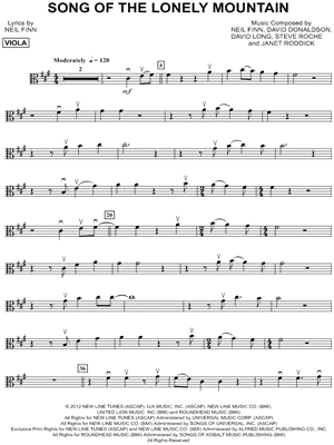 Neil Finn - Song of the Lonely Mountain - Viola - Sheet Music (Digital Download)
