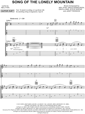Neil Finn - Song of the Lonely Mountain - Sheet Music (Digital Download)