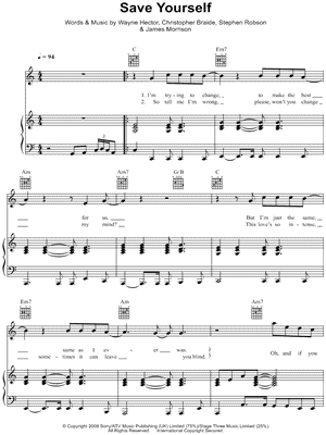 Save Yourself Sheet Music by James Morrison - Piano/Vocal/Guitar, Singer Pro
