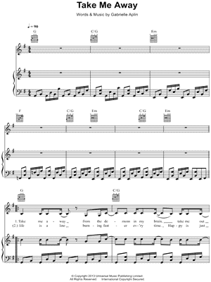 Take Me Away Sheet Music by Gabrielle Aplin - Piano/Vocal/Guitar