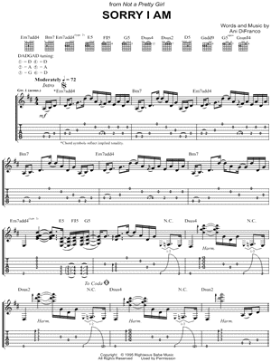 Sorry I Am Sheet Music by Ani Difranco - Guitar TAB Transcription