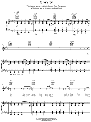 Gravity Sheet Music by Coldplay - Piano/Vocal/Guitar, Singer Pro