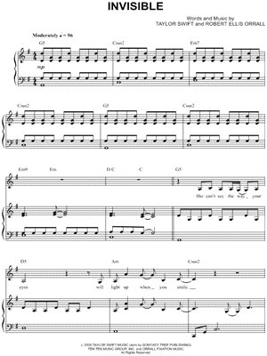 Taylor Swift - Invisible - Sheet Music (Digital Download)