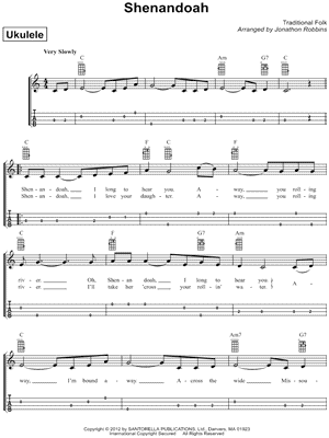 Shenandoah Sheet Music by Folk Song - Ukulele TAB
