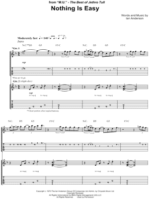 Nothing Is Easy Sheet Music by Jethro Tull - Guitar Recorded Versions (with TAB), Guitar TAB Transcription/Guitar Recorded Versions (with TAB);Guitar TAB Transcription