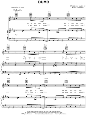 Dumb Sheet Music by Nirvana - Piano/Vocal/Guitar