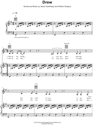Drew Sheet Music by Goldfrapp - Piano/Vocal/Guitar, Singer Pro