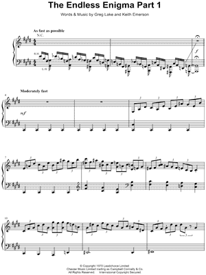 The Endless Enigma Part 1 Sheet Music by Emerson Lake and Palmer - Piano/Vocal/Guitar
