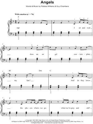 Angels Sheet Music by Robbie Williams - Easy Piano
