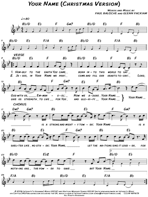 Your Name (Christmas Version) Sheet Music by Paul Baloche - Leadsheet