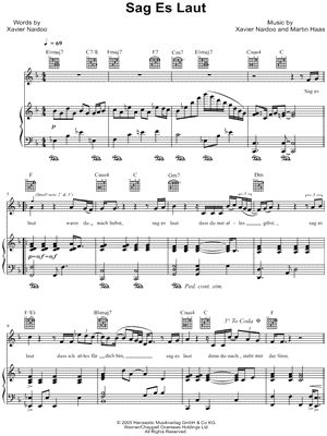 Sag Es Laut Sheet Music by Xavier Naidoo - Piano/Vocal/Guitar, Singer Pro