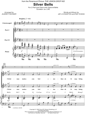 Silver Bells - 5 Prints Sheet Music by Bing Crosby - 2-Part Choir + Piano