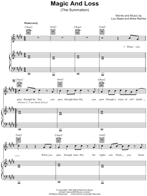 Magic and Loss Sheet Music by Lou Reed - Piano/Vocal/Guitar, Singer Pro