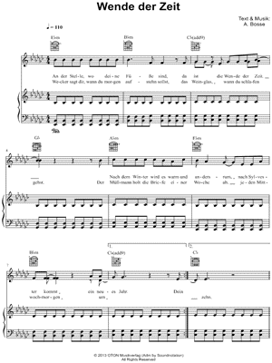 Wende Der Zeit Sheet Music by Bosse - Piano/Vocal/Guitar, Singer Pro