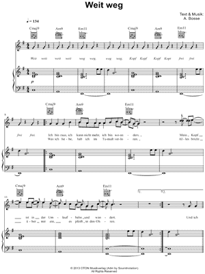Weit Weg Sheet Music by Bosse - Piano/Vocal/Guitar, Singer Pro