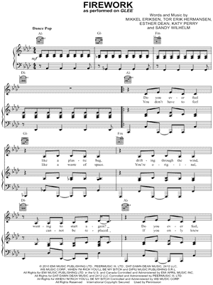 Firework Sheet Music from Glee - Piano/Vocal/Guitar