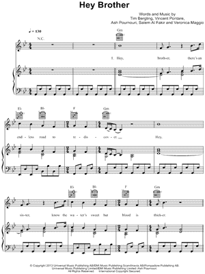 Hey Brother Sheet Music by Avicii - Piano/Vocal/Guitar