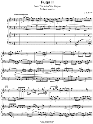 The Art of the Fugue: Fuga II Sheet Music by Johann Sebastian Bach - 2 Piano 4-Hands