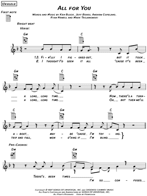 All for You Sheet Music by Sister Hazel - Ukulele Leadsheet