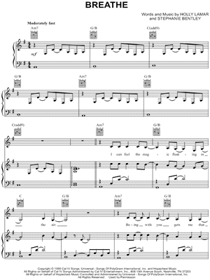 Breathe Sheet Music by Faith Hill - Piano/Vocal/Guitar