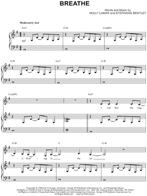 Breathe Sheet Music by Faith Hill - Piano/Vocal/Chords