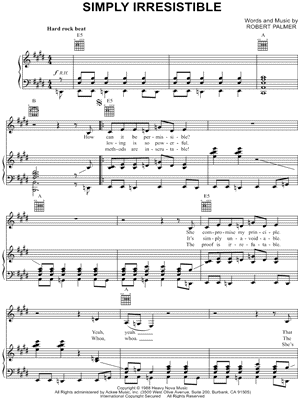 Simply Irresistible Sheet Music by Robert Palmer - Piano/Vocal/Guitar