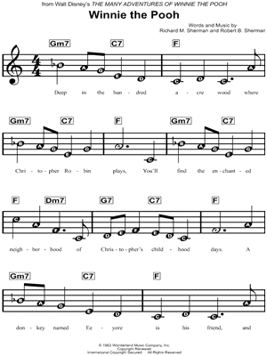 Winnie the Pooh Sheet Music by Richard M. Sherman - Beginner Notes