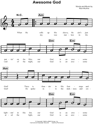 Awesome God Sheet Music by Rich Mullins - Beginner Notes