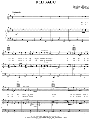 Delicado Sheet Music by Percy Faith - Piano/Vocal/Guitar