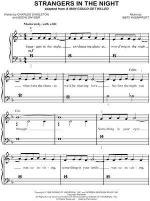 Strangers In the Night Sheet Music by Frank Sinatra - Big Note, Easy Piano/Big Note;Easy Piano