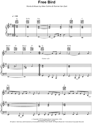 Free Bird Sheet Music by Lynyrd Skynyrd - Piano/Vocal/Guitar, Singer Pro