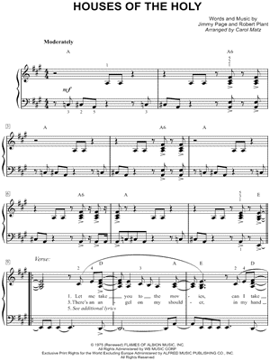 Houses of the Holy Sheet Music by Led Zeppelin - Easy Piano