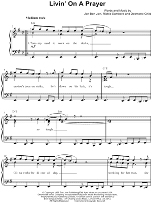 Livin' on a Prayer Sheet Music by Bon Jovi - Easy Piano