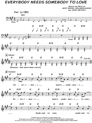 Everybody Needs Somebody to Love Sheet Music by The Rolling Stones - Leadsheet