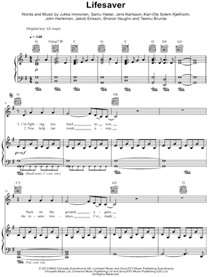 Lifesaver Sheet Music by Sunrise Avenue - Piano/Vocal/Guitar, Singer Pro