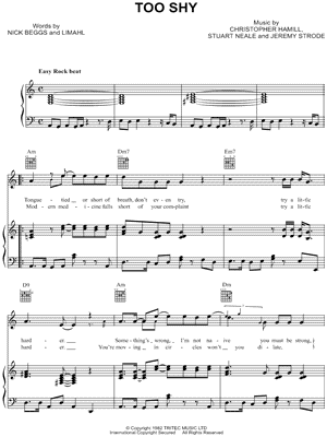 Too Shy Sheet Music by Kajagoogoo - Piano/Vocal/Guitar