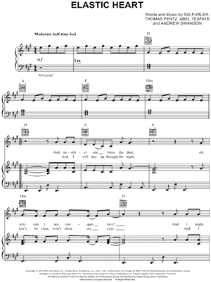 Elastic Heart Sheet Music by Sia feat. The Weeknd & Diplo - Piano/Vocal/Guitar