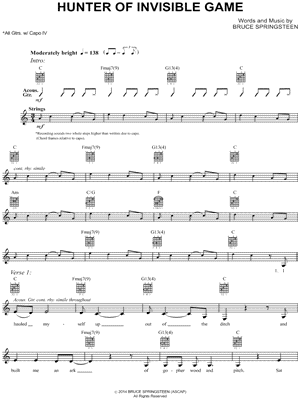 Hunter of Invisible Game Sheet Music by Bruce Springsteen - Guitar TAB Transcription