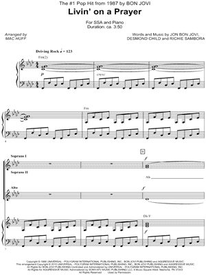 Livin' on a Prayer - 5 Prints Sheet Music by Bon Jovi - SSA Choir + Piano