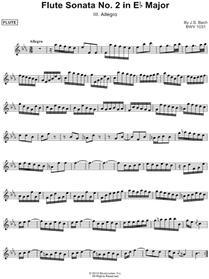 Johann Sebastian Bach - Flute Sonata No. 2 In Eb Major: III. Allegro - Flute - Sheet Music (Digital Download)