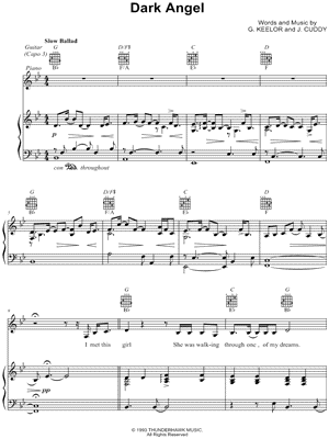 Dark Angel Sheet Music by Blue Rodeo - Piano/Vocal/Guitar, Singer Pro