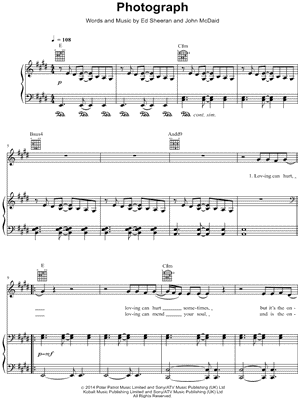 Photograph Sheet Music by Ed Sheeran - Piano/Vocal/Guitar, Singer Pro