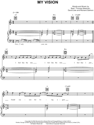 My Vision Sheet Music by Seal - Piano/Vocal/Guitar, Singer Pro