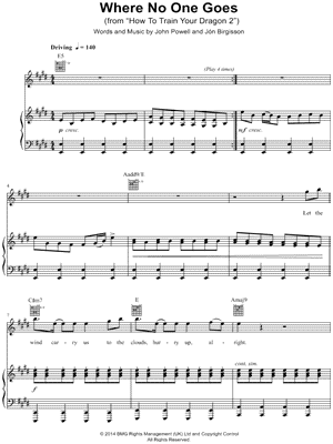 Where No One Goes Sheet Music from How to Train Your Dragon 2 - Piano/Vocal/Guitar, Singer Pro