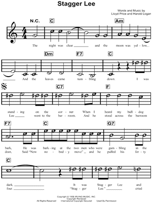Stagger Lee Sheet Music by Lloyd Price - Beginner Notes